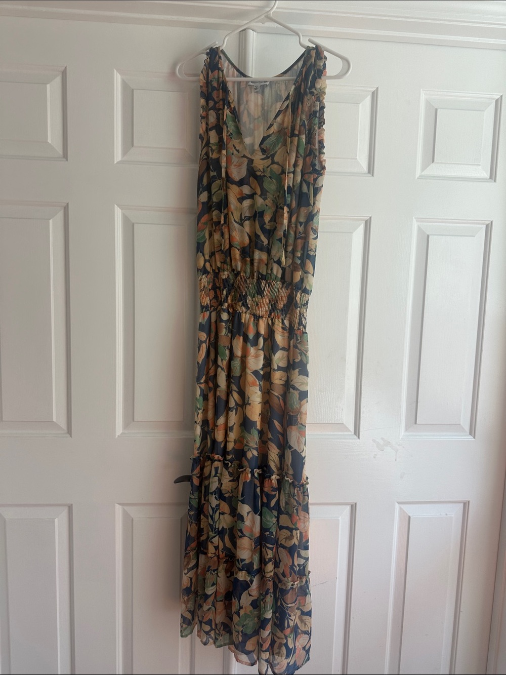 Veronica M Floral V-Neck Maxi Dress in Green and Tan